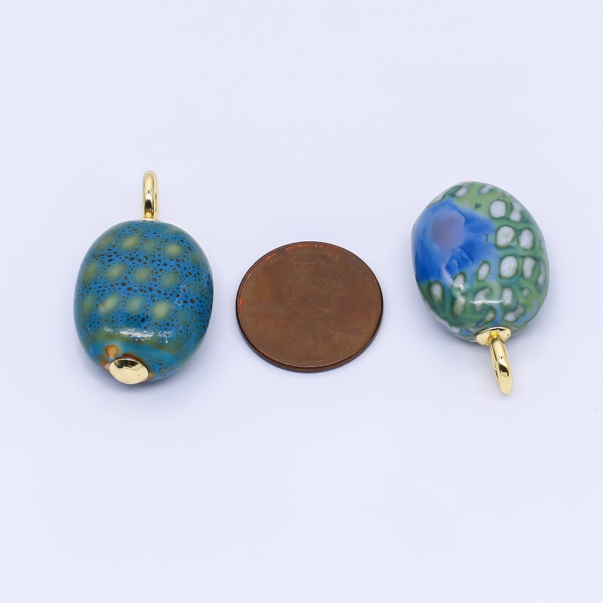 24K Gold Filled 30mm Oval Egg Ceramics Charm | M215 M218 M877 M897 M909 - DLUXCA