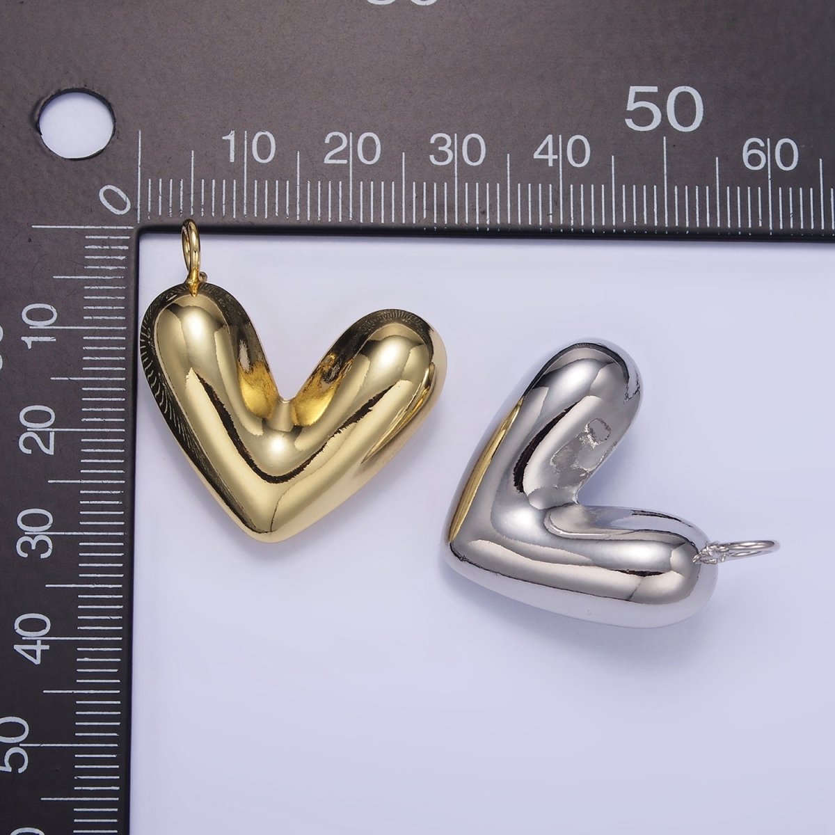 24K Gold Filled 30mm Puffed Heart Pendant in Gold & Silver | D060 D061 - DLUXCA