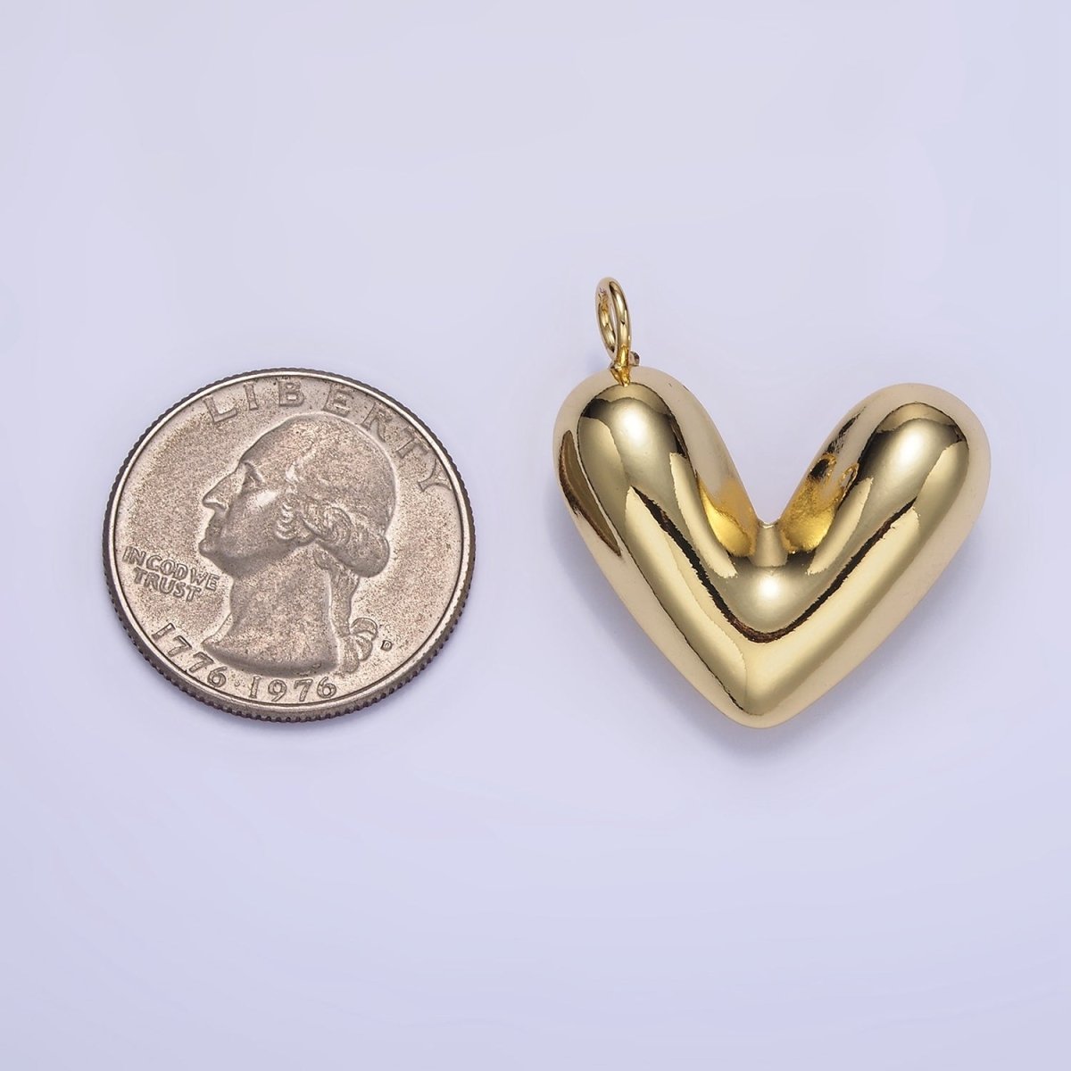 24K Gold Filled 30mm Puffed Heart Pendant in Gold & Silver | D060 D061 - DLUXCA