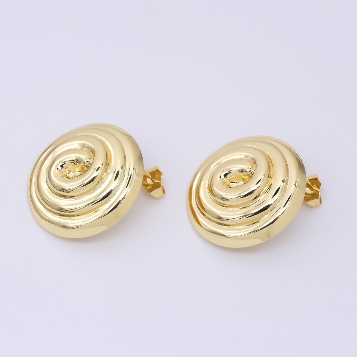 24K Gold Filled 30mm Spiral Round Studs Earrings in Gold & Silver | AJ087 AJ088 - DLUXCA