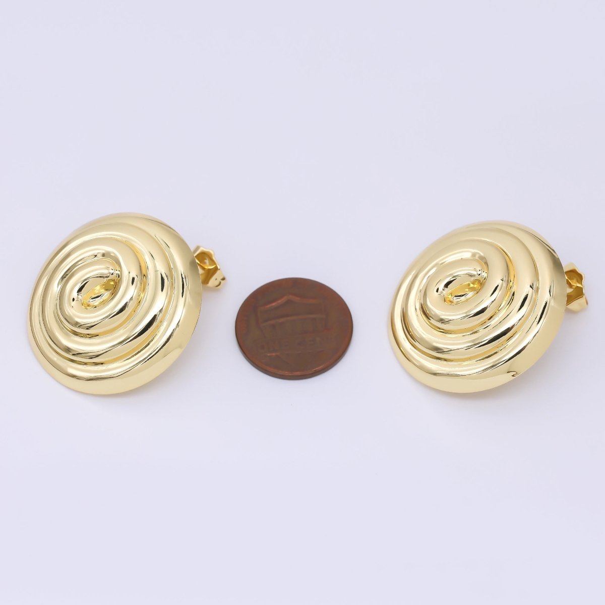 24K Gold Filled 30mm Spiral Round Studs Earrings in Gold & Silver | AJ087 AJ088 - DLUXCA