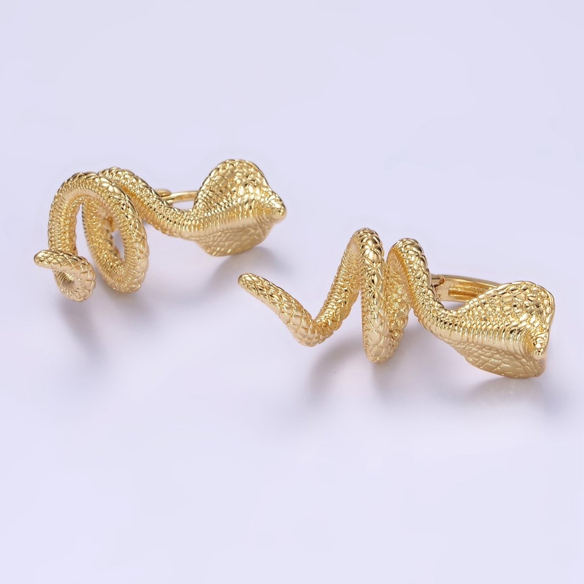 24K Gold Filled 30mm Twirling Snake Serpent Drop Huggie Earrings | AB1174 - DLUXCA