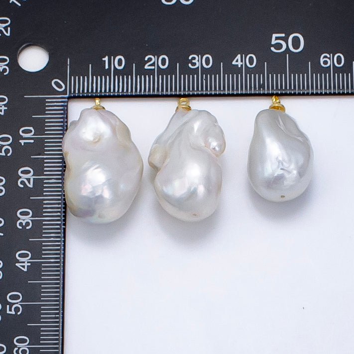 24K Gold Filled 30mm White Baroque Freshwater Pearl Charm | P1912 - DLUXCA