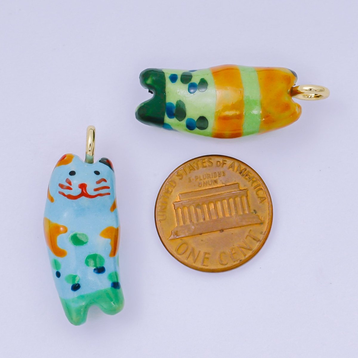 24K Gold Filled 31mm Handmade Ceramic Colorful Kitten Cat Pet Animals Charm | AF1509 AF1510 AF1513 - DLUXCA