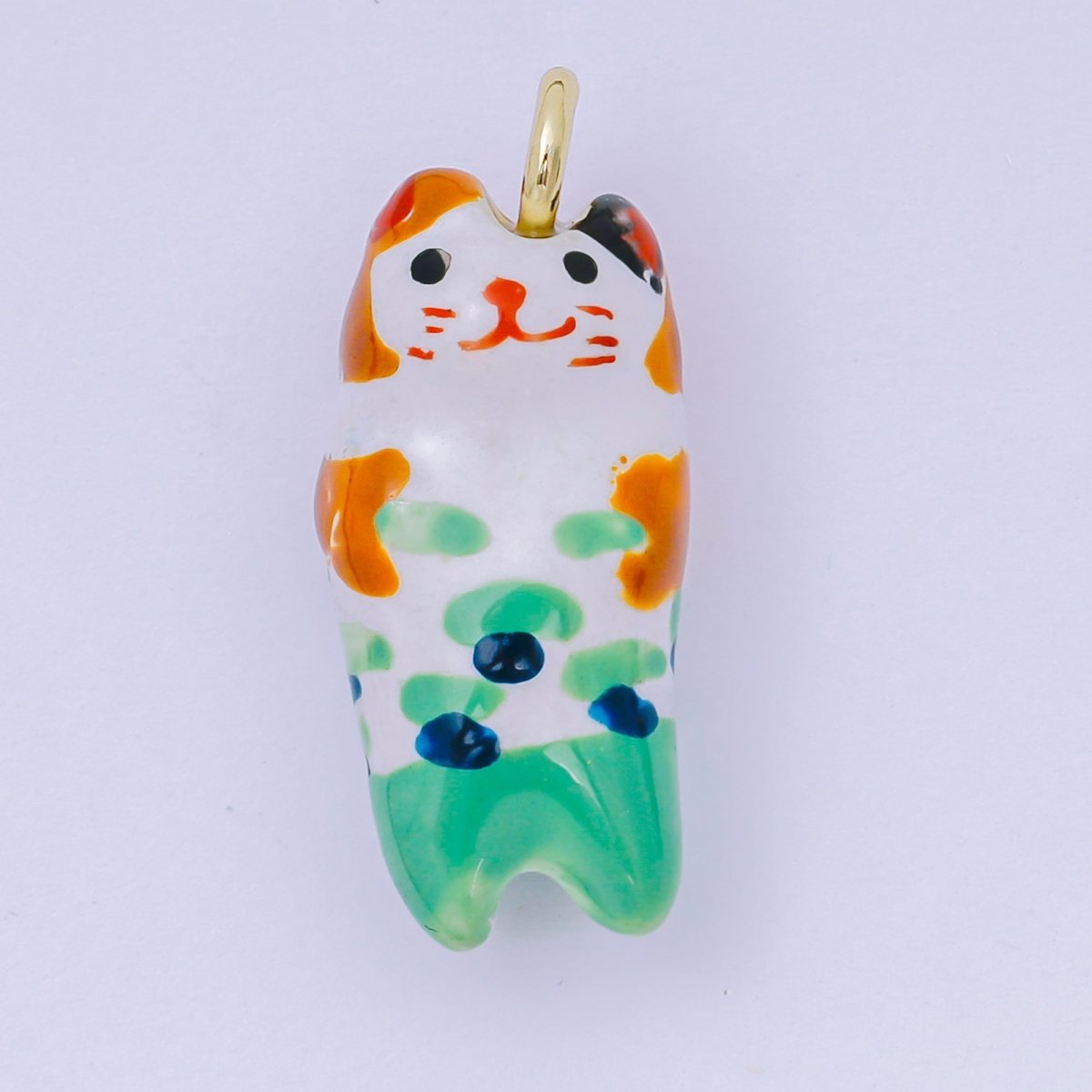 24K Gold Filled 31mm Handmade Ceramic Colorful Kitten Cat Pet Animals Charm | AF1509 AF1510 AF1513 - DLUXCA