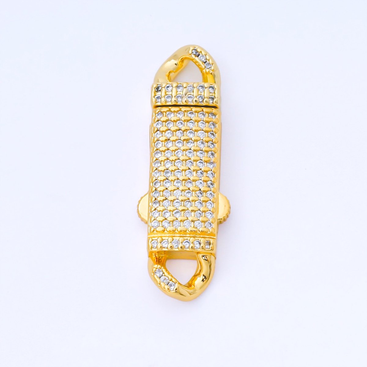 24K Gold Filled 31mm Micro Paved CZ Double Padlock Spring Gate Clasp Closure Charm Finding | Z1330 - DLUXCA