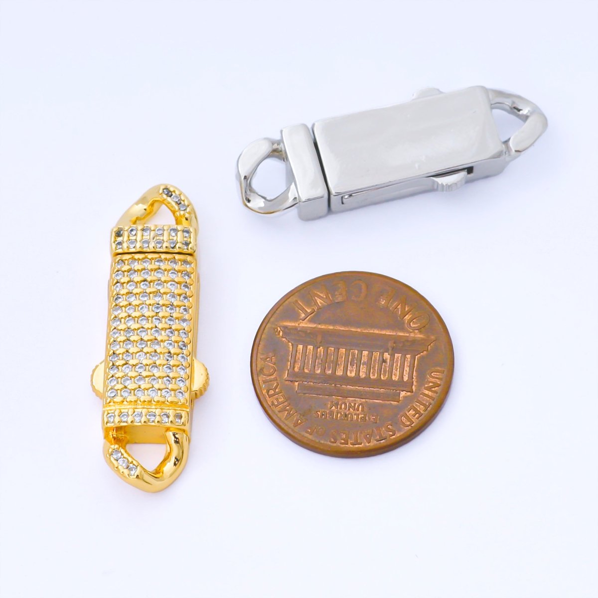 24K Gold Filled 31mm Micro Paved CZ Double Padlock Spring Gate Clasp Closure Charm Finding | Z1330 - DLUXCA