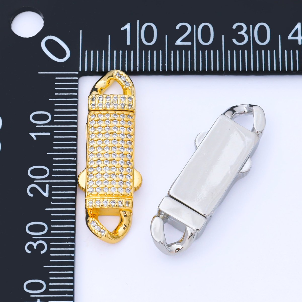 24K Gold Filled 31mm Micro Paved CZ Double Padlock Spring Gate Clasp Closure Charm Finding | Z1330 - DLUXCA
