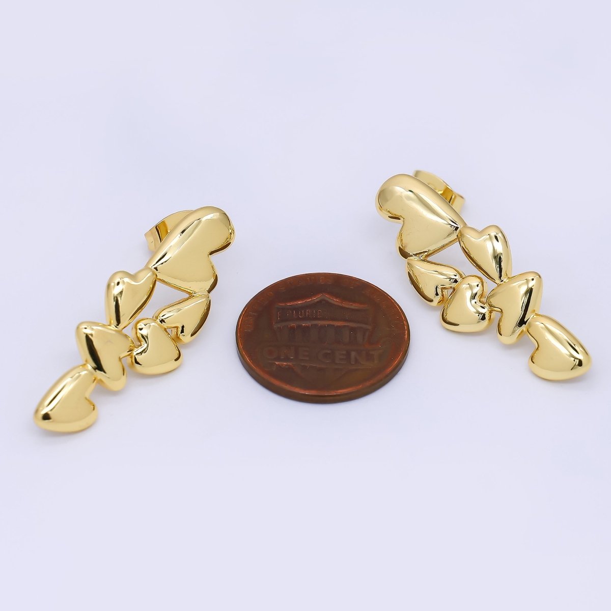 24K Gold Filled 32.5mm Multiple Hearts Drop Stud Earrings | AI456 - DLUXCA