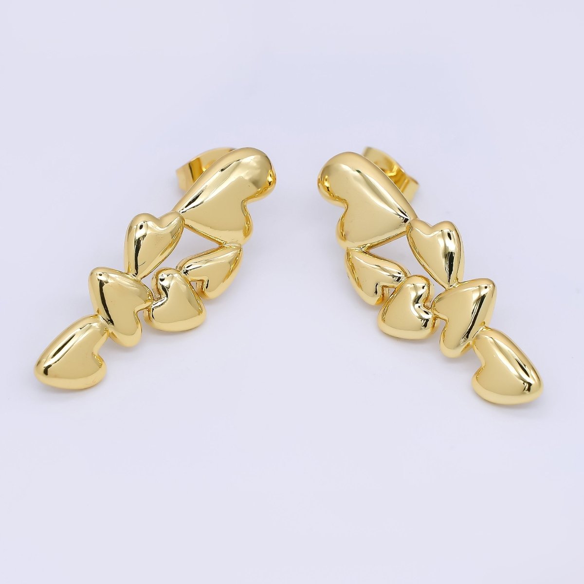 24K Gold Filled 32.5mm Multiple Hearts Drop Stud Earrings | AI456 - DLUXCA