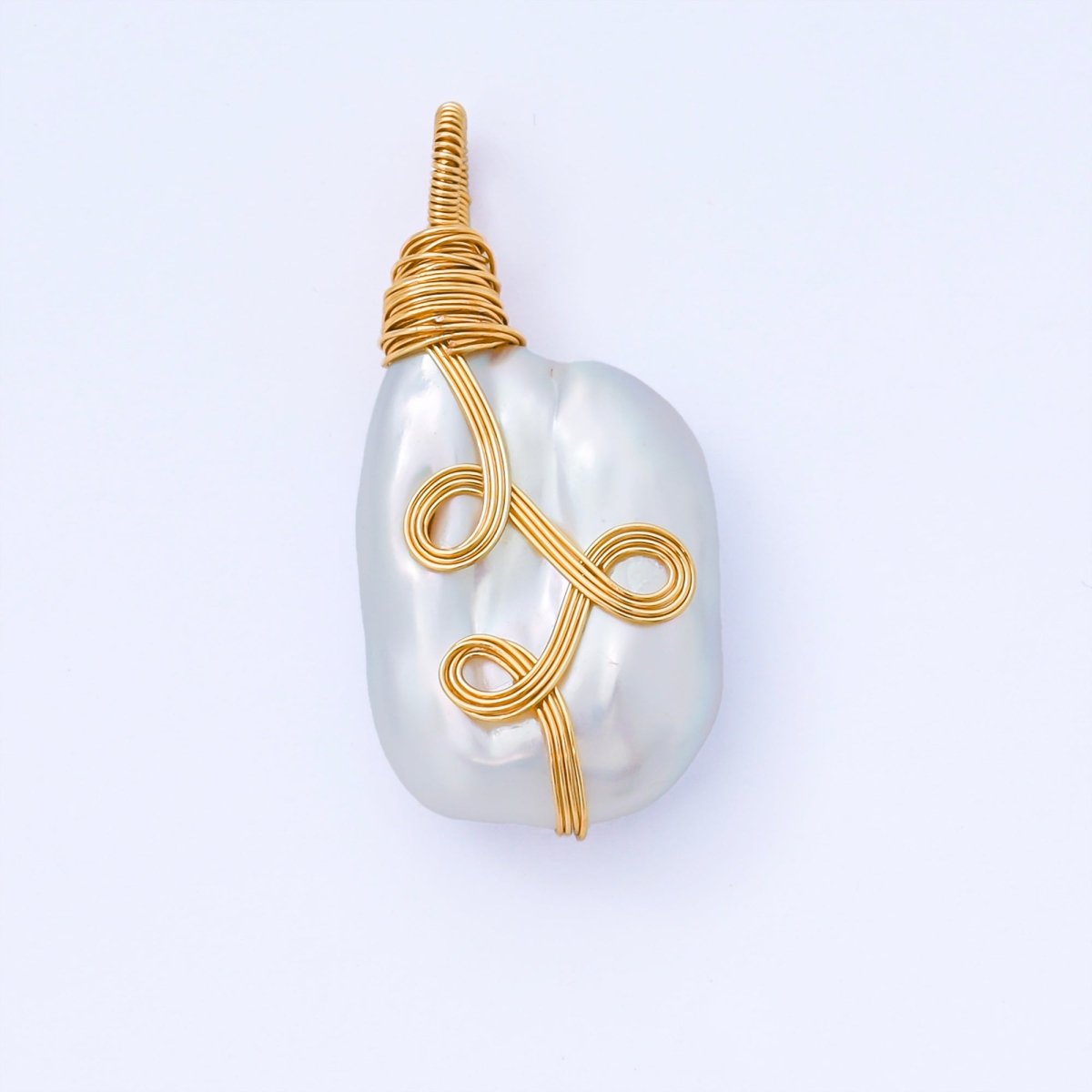 24K Gold Filled 32mm Baroque White Freshwater Pearl Drop Pendant | AF579 - DLUXCA