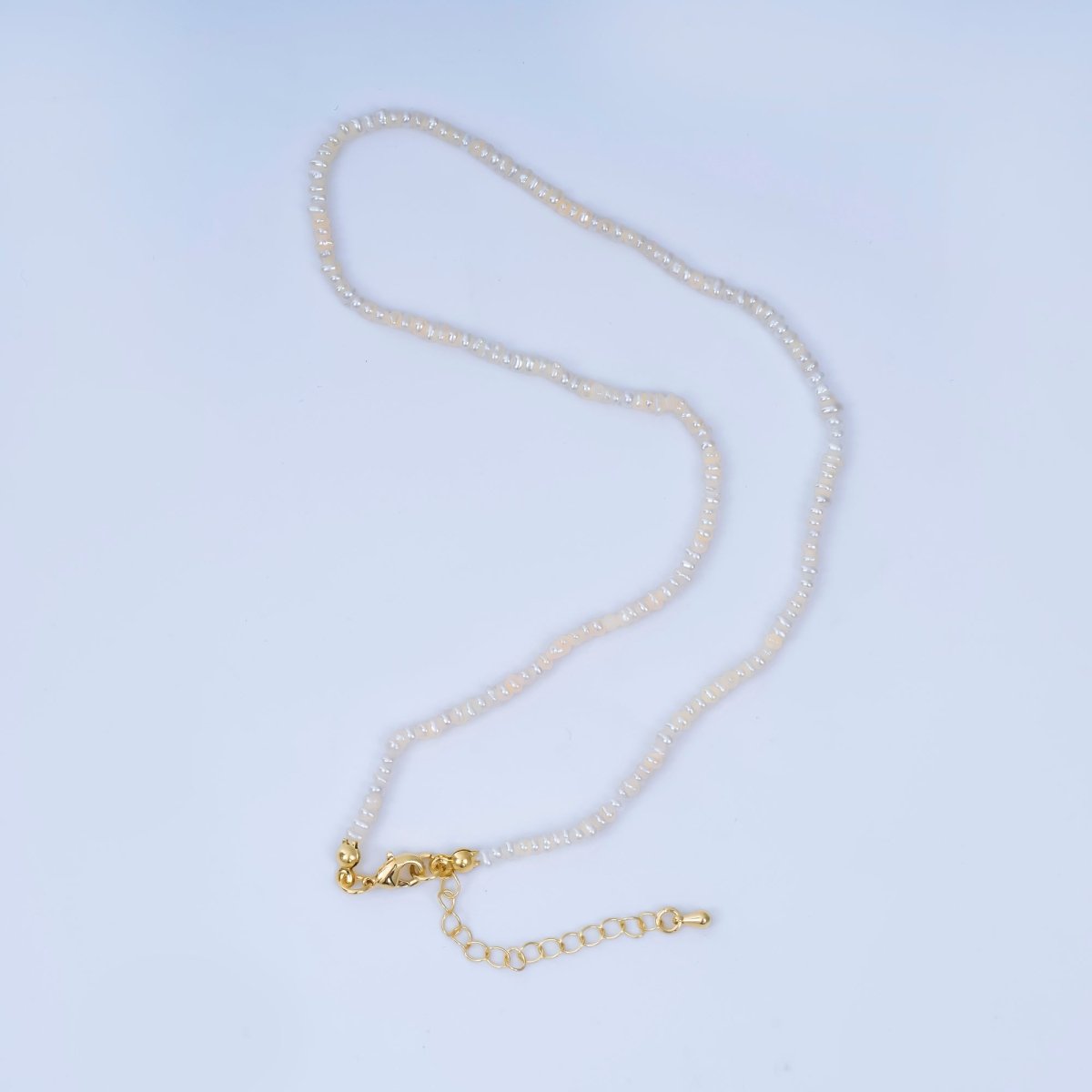 24K Gold Filled 3.2mm Dainty Freshwater Pearl Chain 15 Inch Necklace with Extender | WA - 1004 - DLUXCA