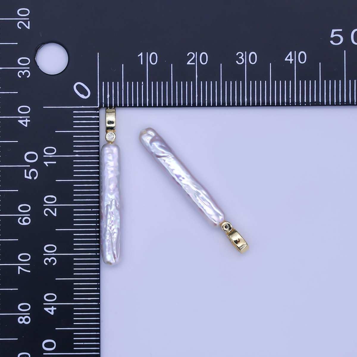 24K Gold Filled 32mm Freshwater Pearl Long Toothpick - Shaped Pendant | P - 1713 - DLUXCA