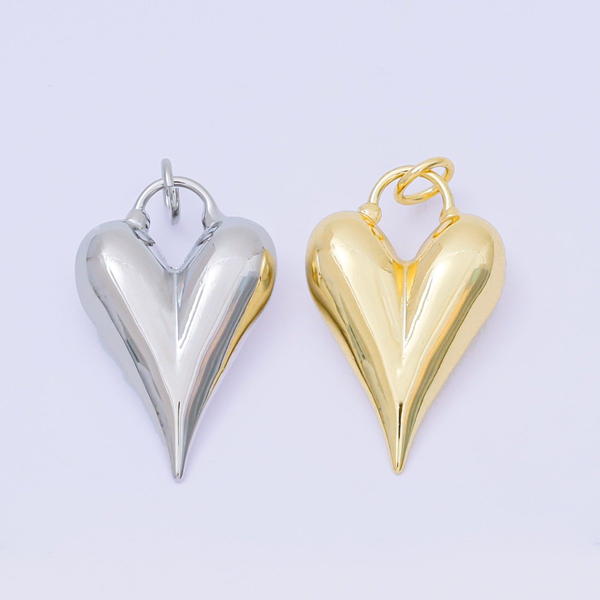 24K Gold Filled 32mm Sharp Heart V - Letter Shaped Charm in Gold & Silver | AC - 1583 - DLUXCA