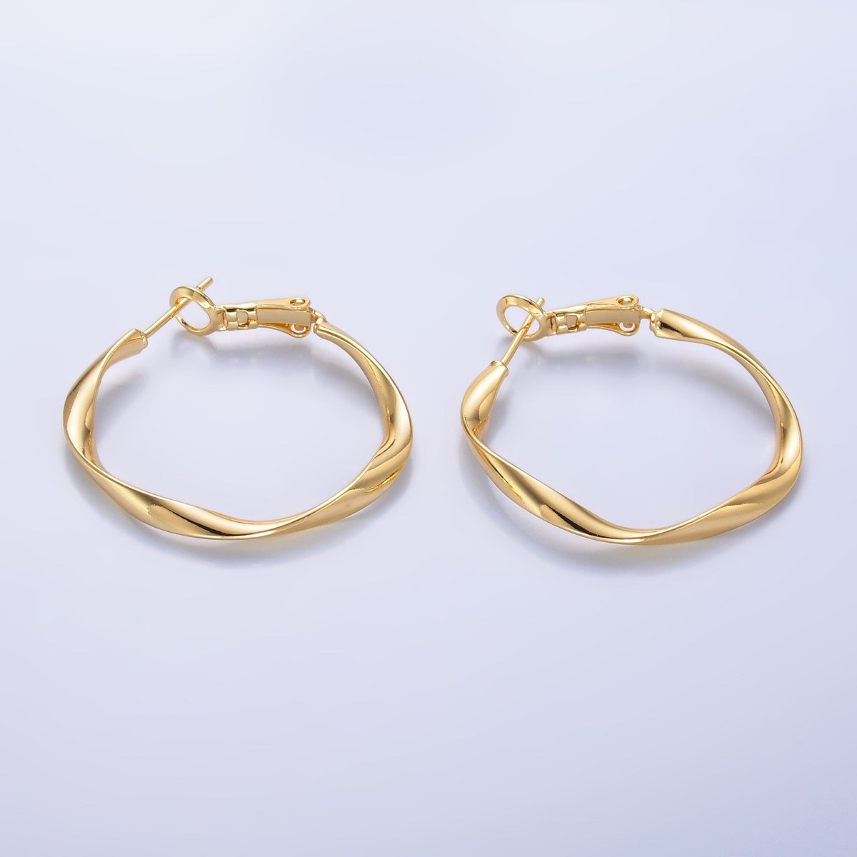 24K Gold Filled 32mm Twisted Hinge Hoop Earrings in Gold & Silver | AB863 AB864 - DLUXCA