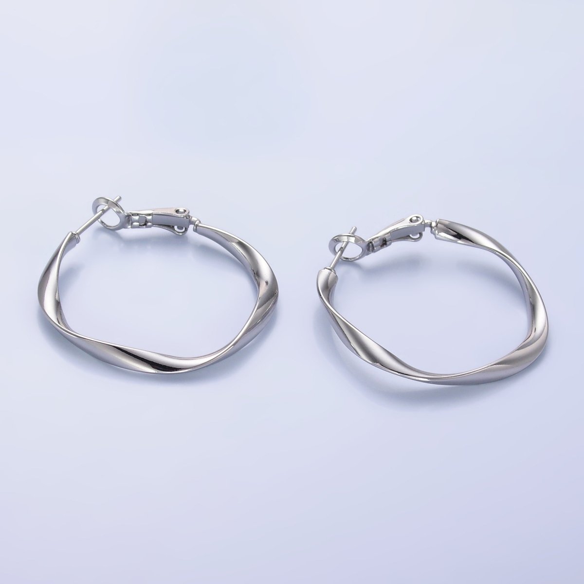 24K Gold Filled 32mm Twisted Hinge Hoop Earrings in Gold & Silver | AB863 AB864 - DLUXCA