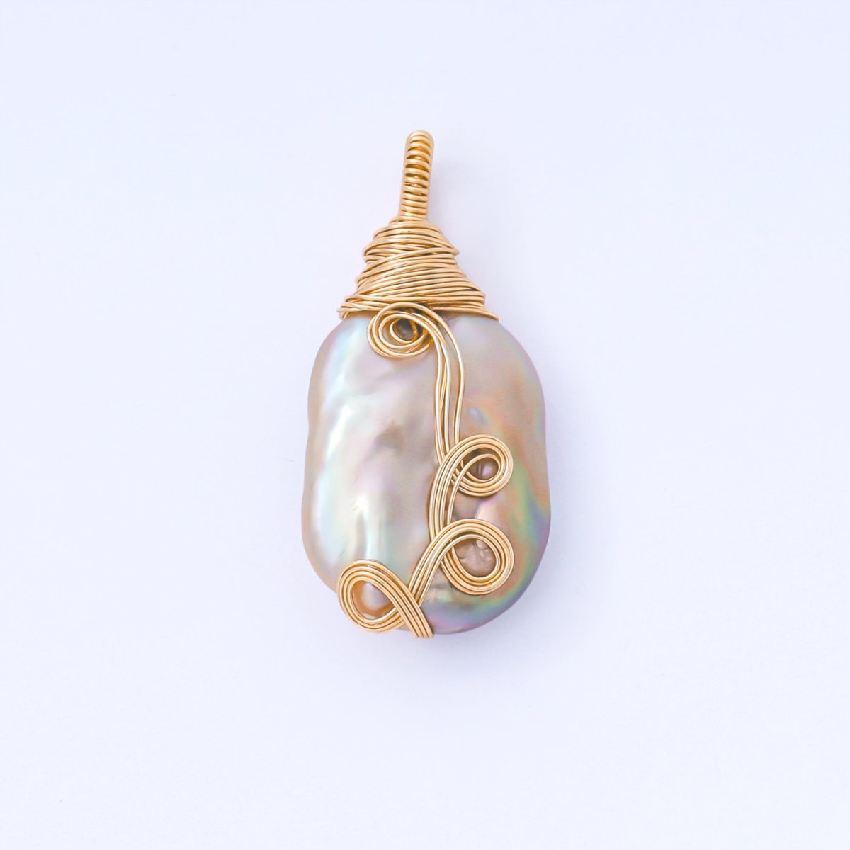 24K Gold Filled 33.5mm Baroque Freshwater Pearl Vine Tube Drop Pendant | AF578 - DLUXCA