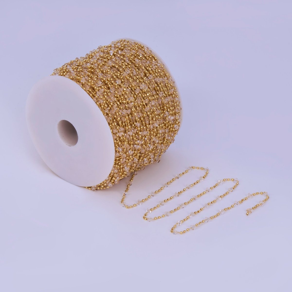 24K Gold Filled 3.3mm Clear Crystal Link Unfinished Chain by Yard | Roll - 1657 - DLUXCA