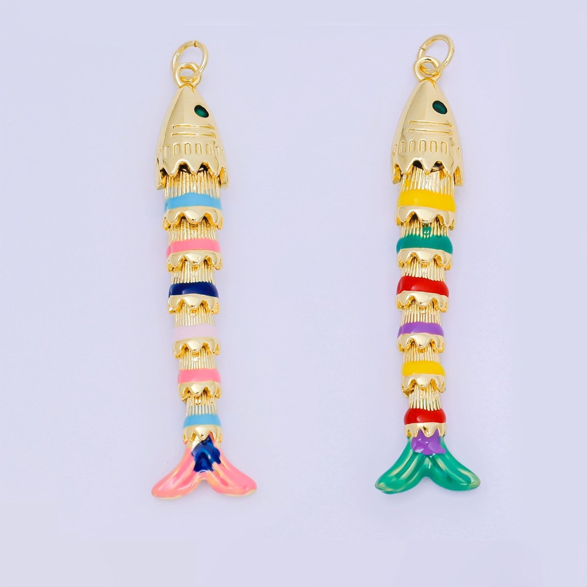 24K Gold Filled 33mm Emerald Green CZ Enamel Art Rainbow Fish Animal Charm | D - 080 D - 081 - DLUXCA