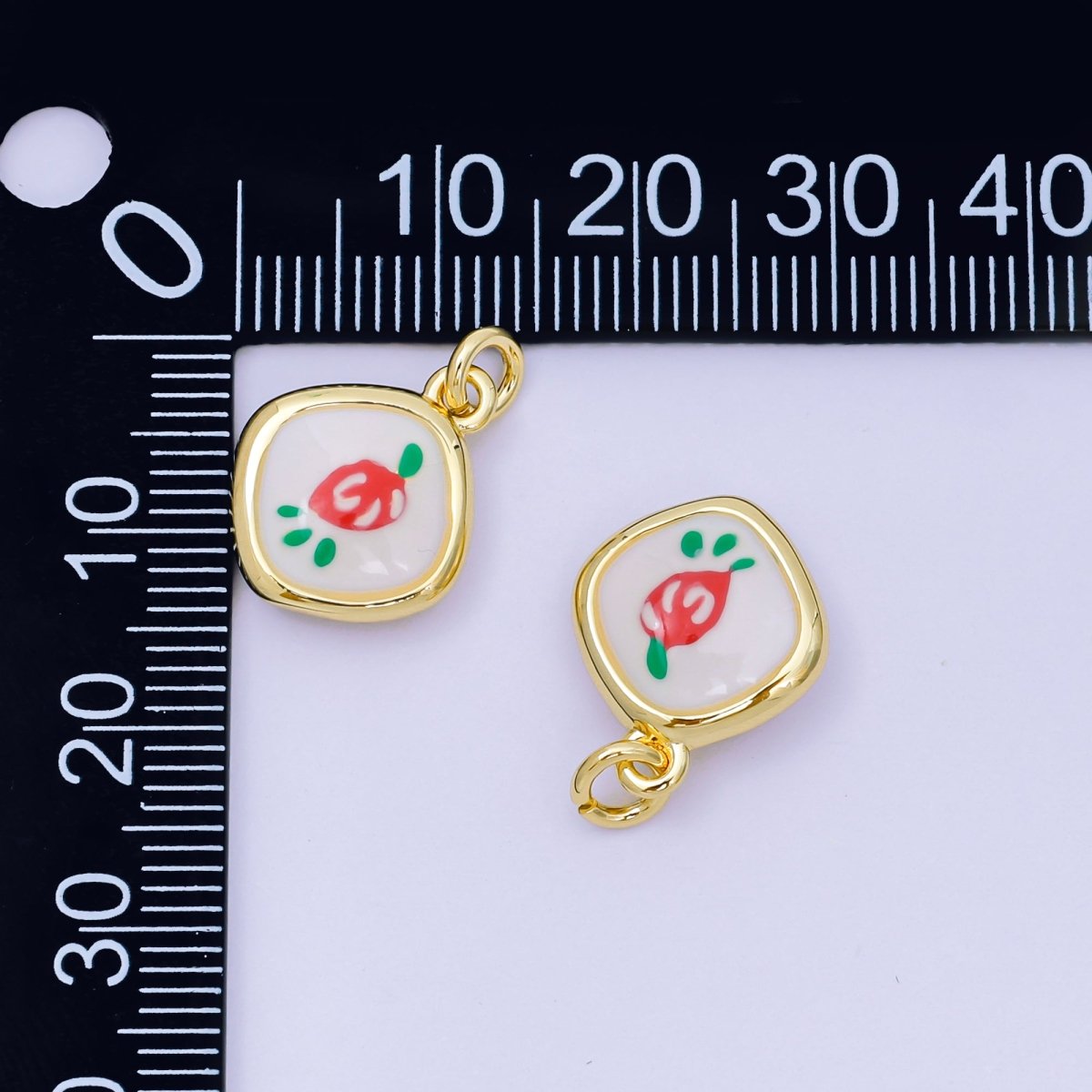 24K Gold Filled 33mm Enamel Flower Charm | AH - 546 - DLUXCA