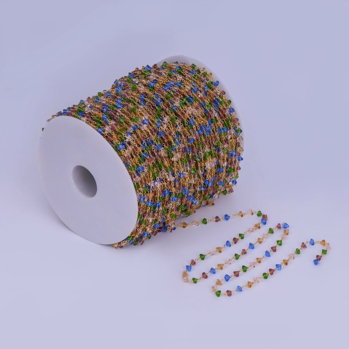 24K Gold Filled 3.3mm Multicolor Crystal Link Unfinished Chain by Yard | Roll - 1655 - DLUXCA