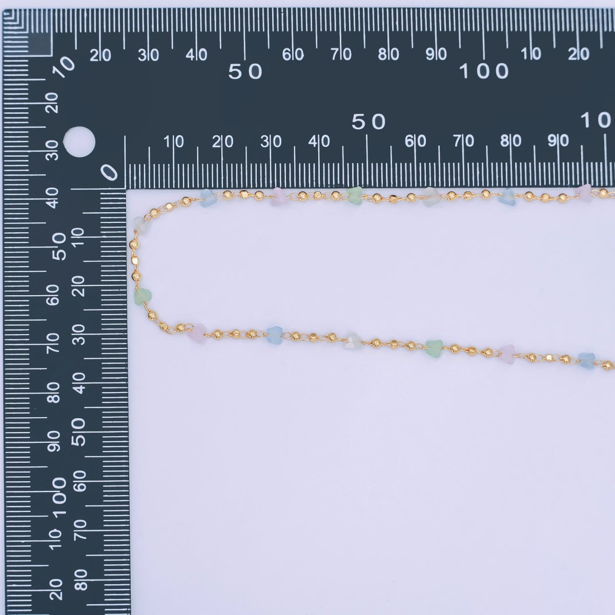 24K Gold Filled 3.3mm Pastel Multicolor Crystal Ball Bead Unfinished Chain by Yard | Roll - 1658 - DLUXCA