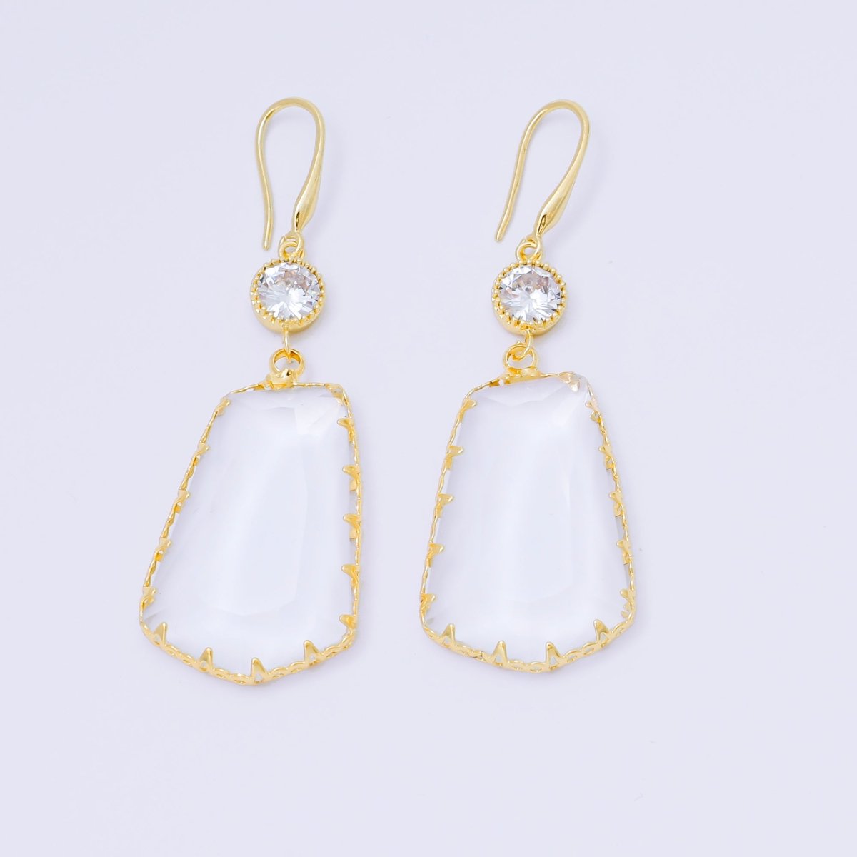 24K Gold Filled 34mm Clear CZ Clear Stone Statement Drop Hook Earrings | AB1603 - DLUXCA