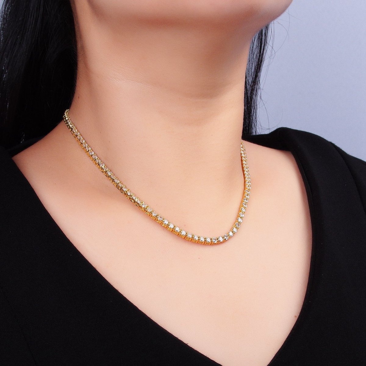 24K Gold Filled 3.4mm Clear CZ Tennis Chain 17 Inch Necklace | WA - 2661 - DLUXCA