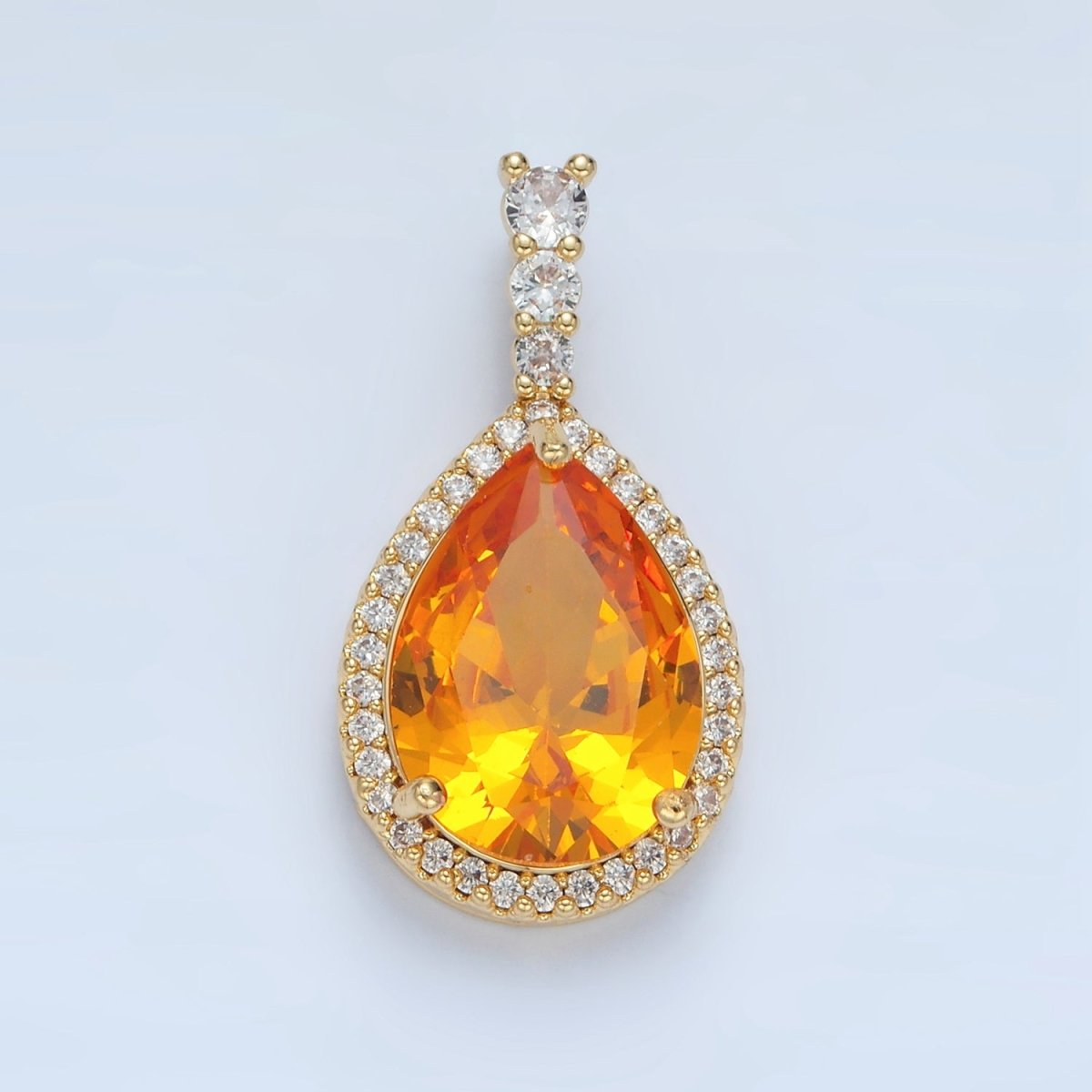 24K Gold Filled 34mm Clear, Red, Blue, Pink, Peach, Green Teardrop CZ Micro Paved Linear Bail Pendant | AA882 - AA887 - DLUXCA