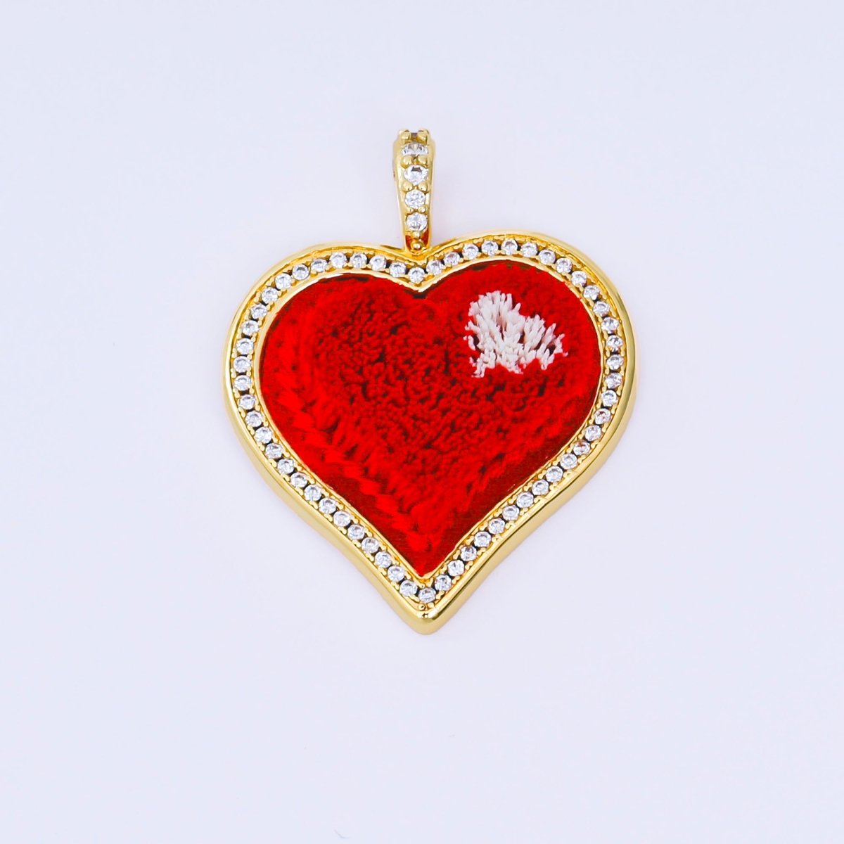24K Gold Filled 34mm Red Pressed Cotton Micro Paved CZ Heart Pendant | AA1647 - DLUXCA