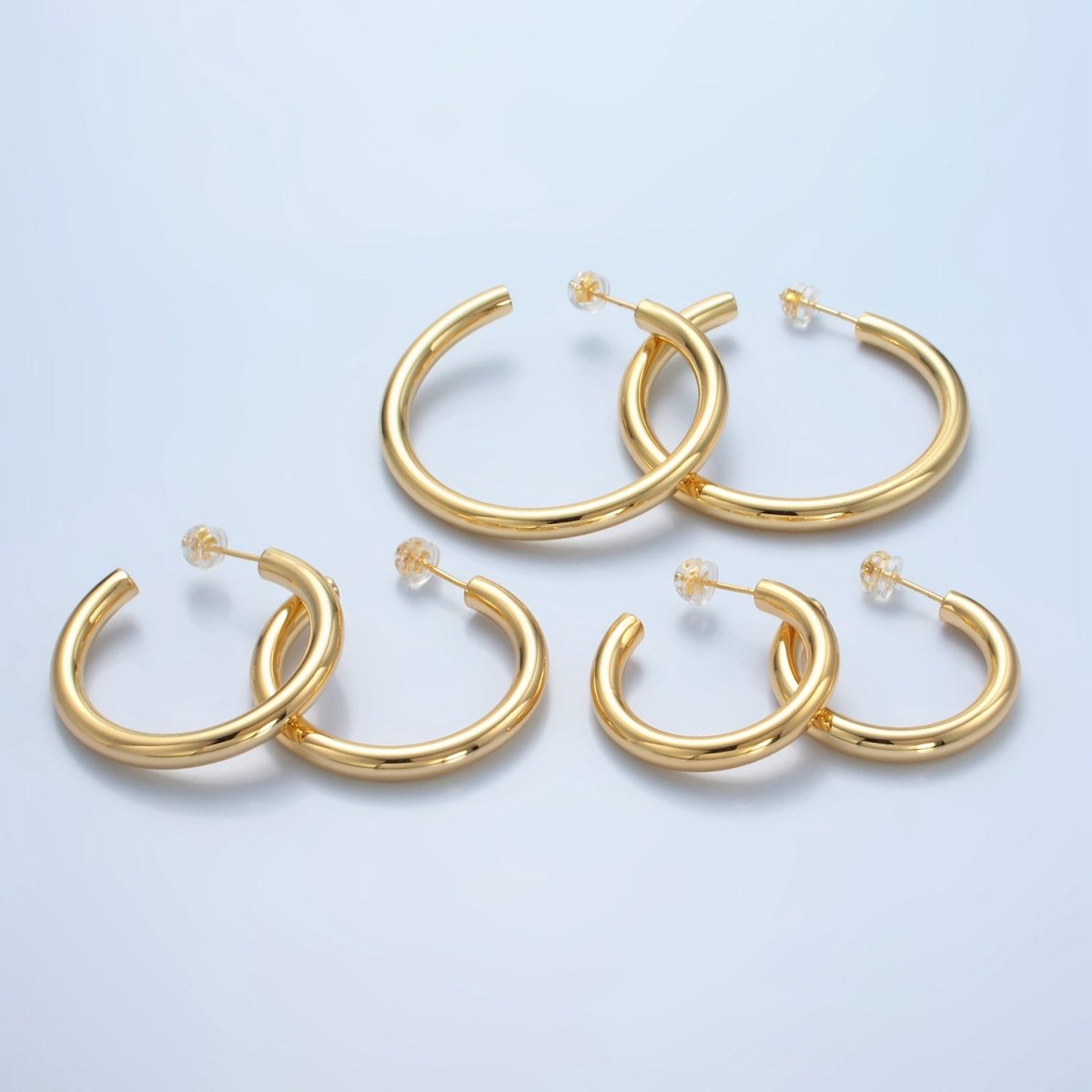 24K Gold Filled 35mm, 45mm Minimalist C - Shaped Hoop Earrings | AD723 AD724 - DLUXCA