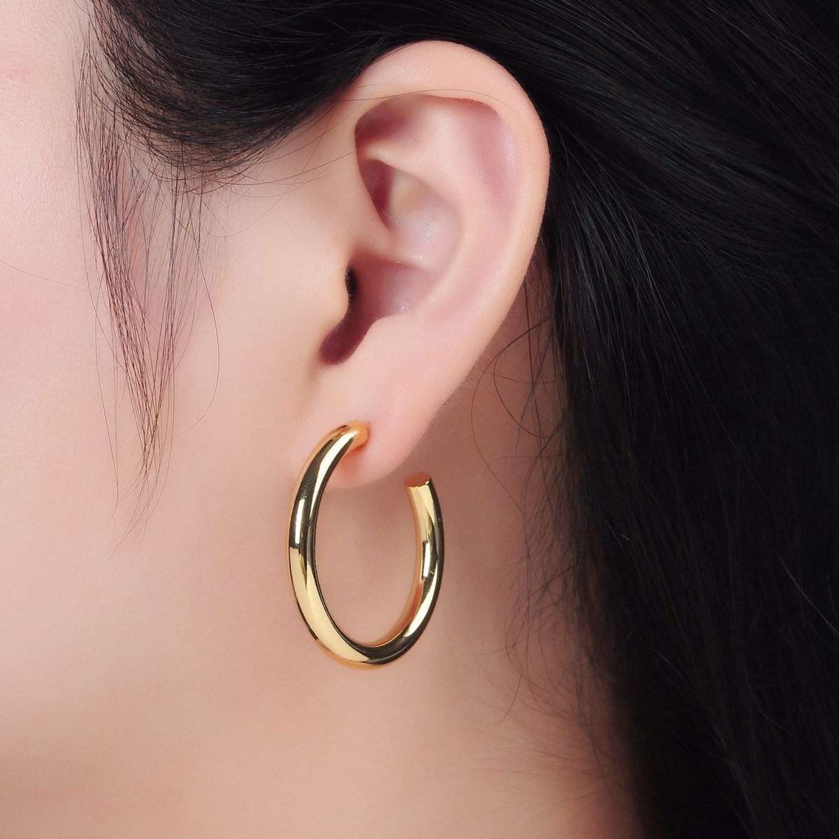 24K Gold Filled 35mm, 45mm Minimalist C - Shaped Hoop Earrings | AD723 AD724 - DLUXCA