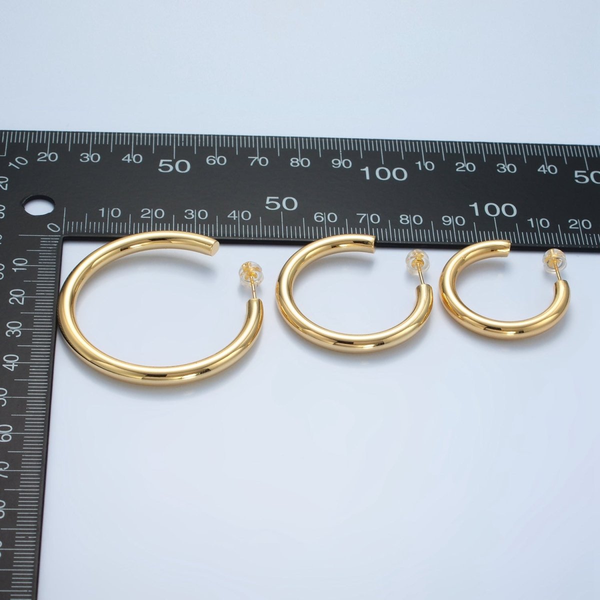 24K Gold Filled 35mm, 45mm Minimalist C - Shaped Hoop Earrings | AD723 AD724 - DLUXCA