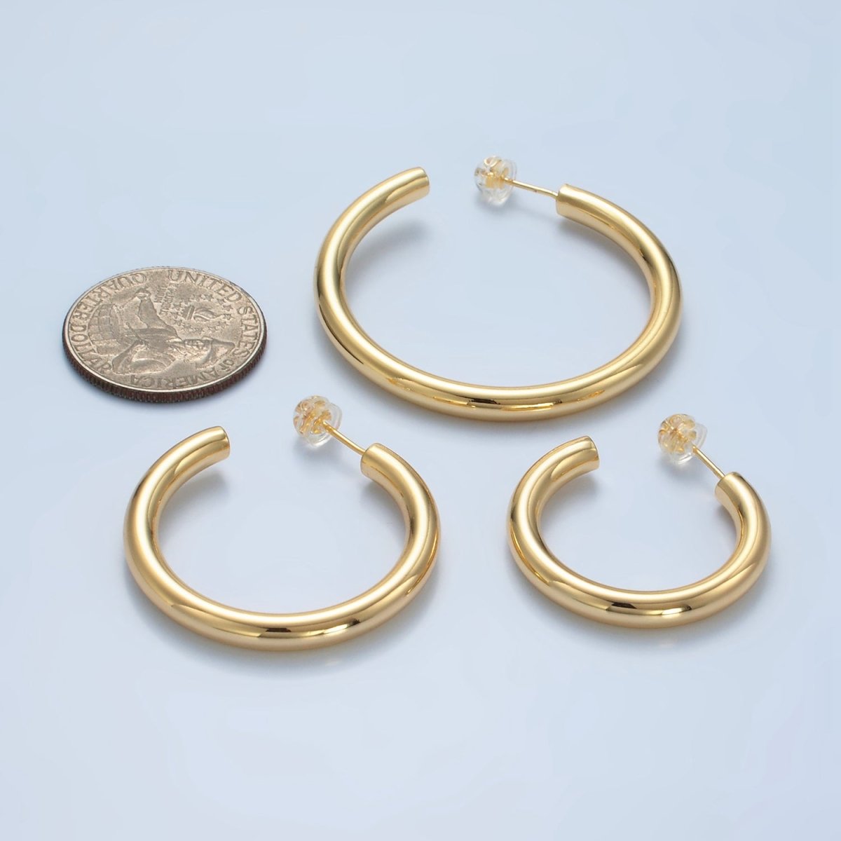 24K Gold Filled 35mm, 45mm Minimalist C - Shaped Hoop Earrings | AD723 AD724 - DLUXCA