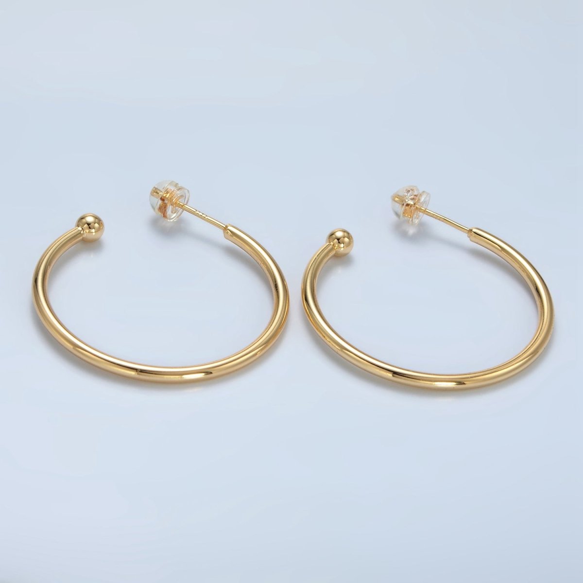 24K Gold Filled 35mm Minimalist Ball C - Shaped Hoop Earrings | AD758 - DLUXCA