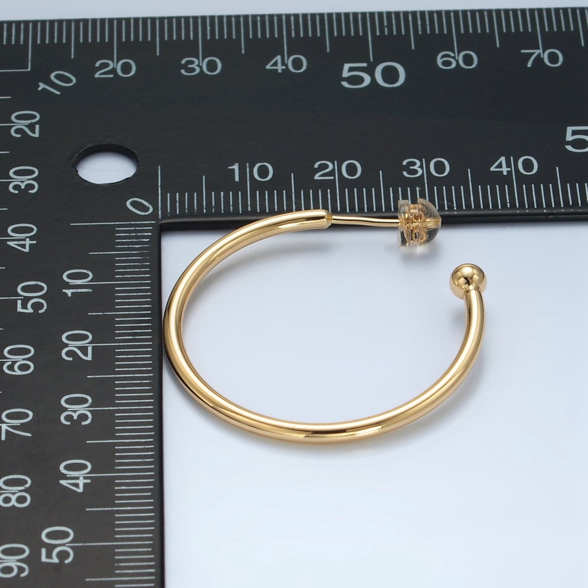 24K Gold Filled 35mm Minimalist Ball C - Shaped Hoop Earrings | AD758 - DLUXCA