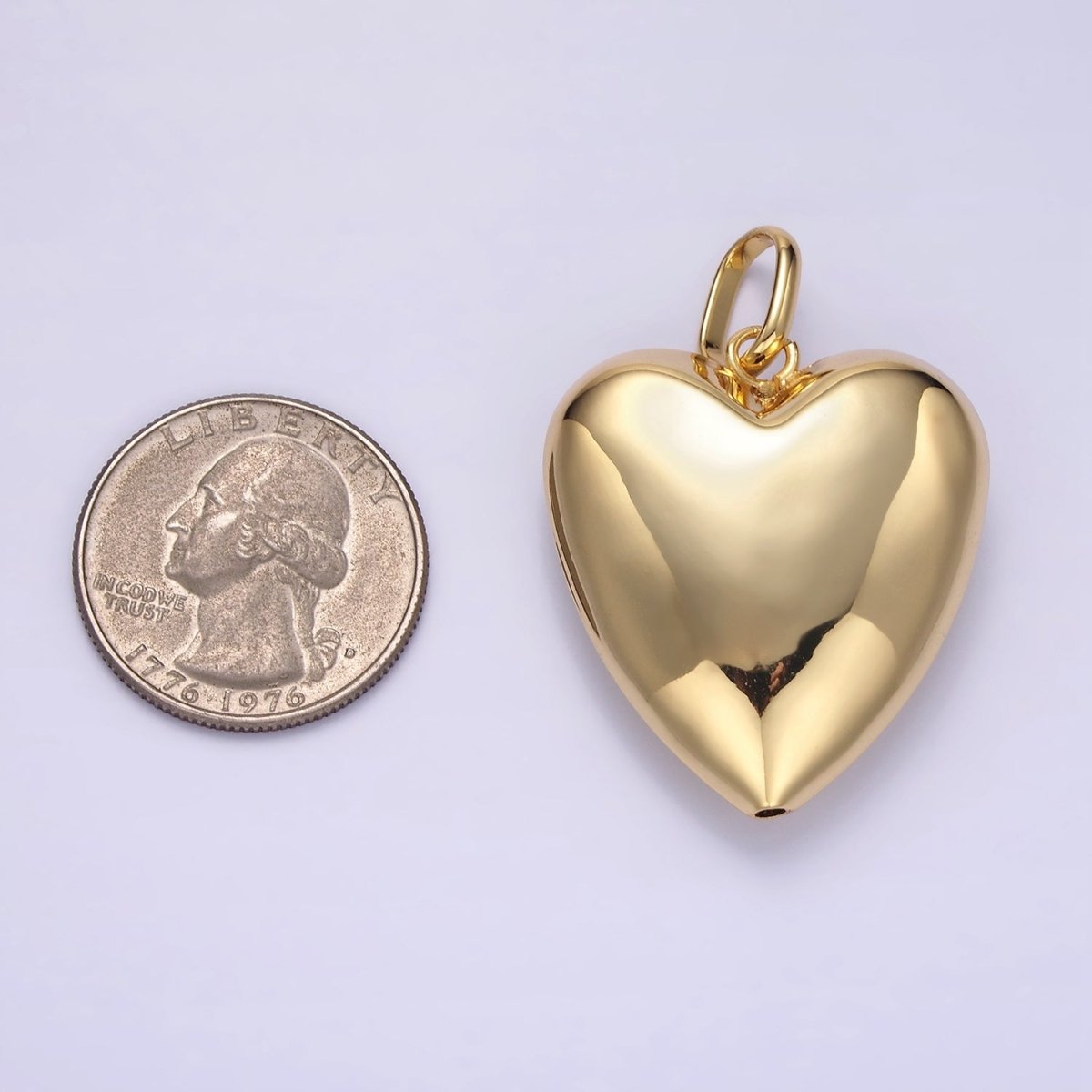 24K Gold Filled 35mm Minimalist Chubby Heart Pendant in Gold & Silver | AA1326 - DLUXCA