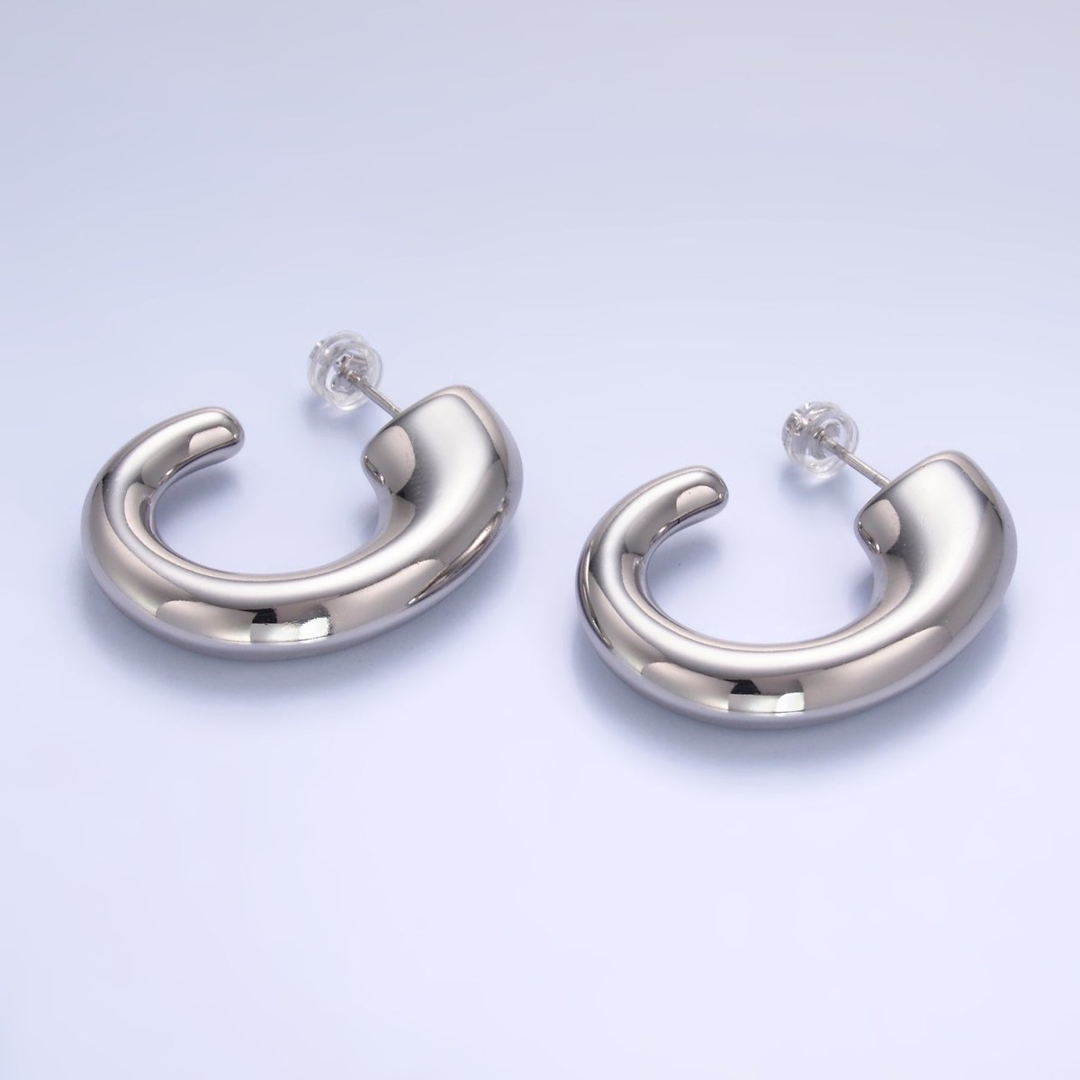 24K Gold Filled 35mm Minimalist J - Shaped Hoop Earrings in Gold & Silver | AB861 AB862 - DLUXCA