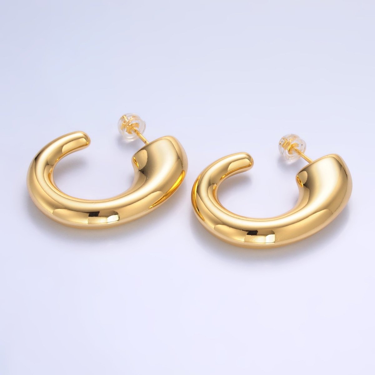 24K Gold Filled 35mm Minimalist J - Shaped Hoop Earrings in Gold & Silver | AB861 AB862 - DLUXCA