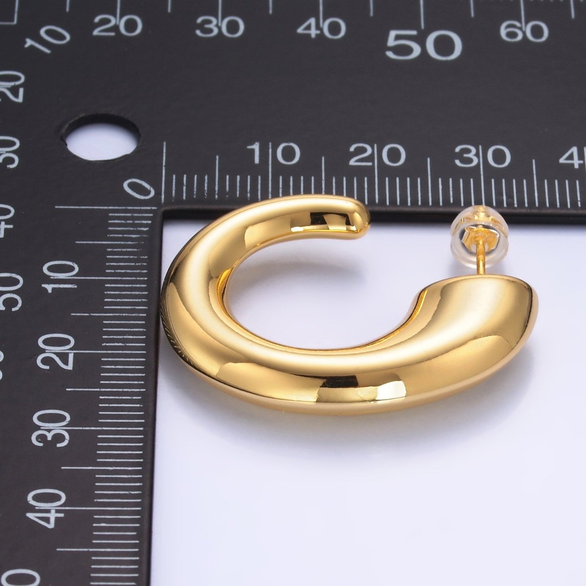 24K Gold Filled 35mm Minimalist J - Shaped Hoop Earrings in Gold & Silver | AB861 AB862 - DLUXCA