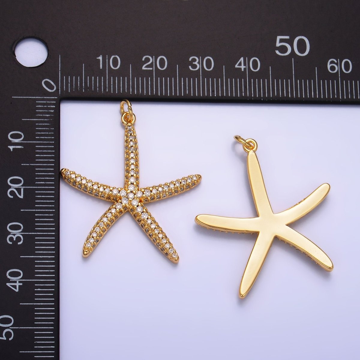 24K Gold Filled 35mm Starfish Micro Paved CZ Sea Animal Charm | W247 - DLUXCA