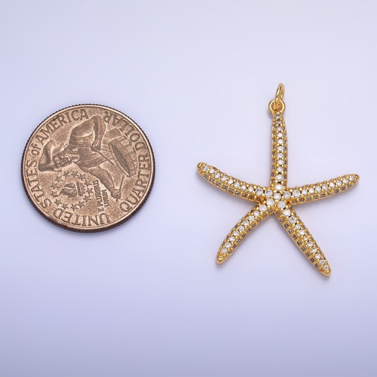 24K Gold Filled 35mm Starfish Micro Paved CZ Sea Animal Charm | W247 - DLUXCA