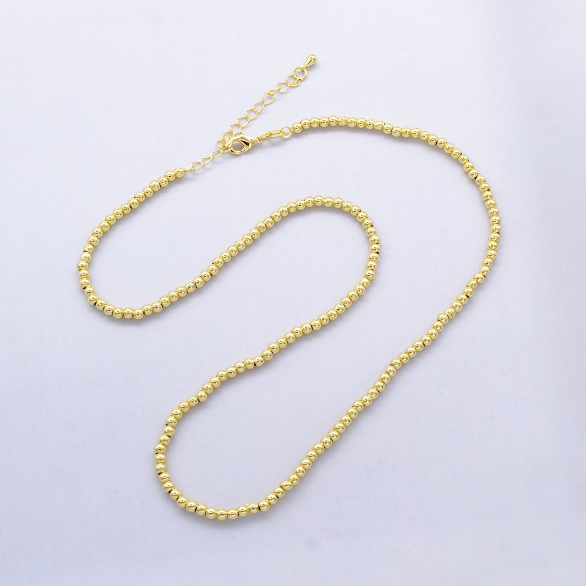 24K Gold Filled 3mm Bead Ball 17.5 Inch Chain Necklace | WA - A2739 - DLUXCA