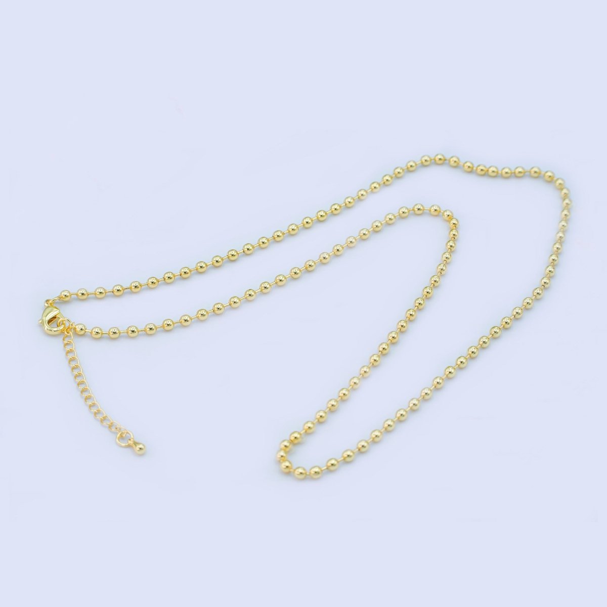 24K Gold Filled 3mm Bead Bar 16 Inch, 18 Inch Necklace w. Extender | WA - 2714 - DLUXCA