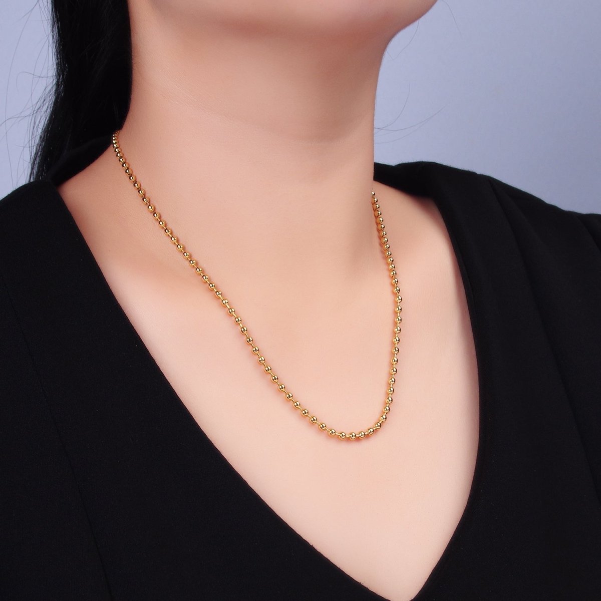 24K Gold Filled 3mm Bead Bar 18 Inch Necklace w. Extender | WA - 2714 - DLUXCA