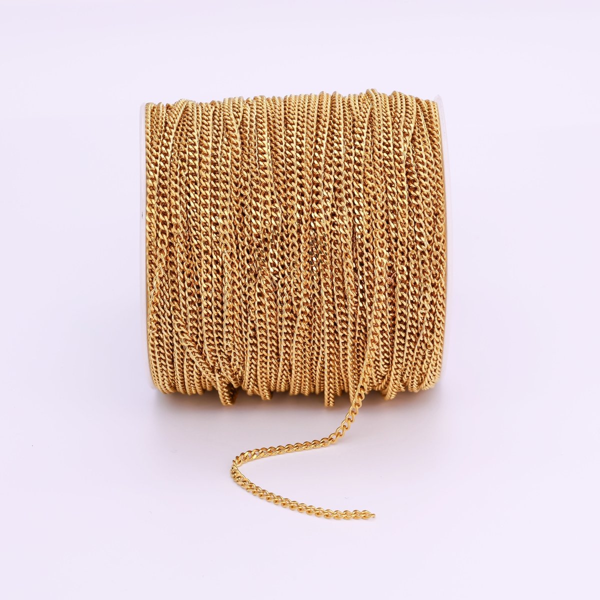 24K Gold Filled 3mm Cuban Curb Unfinished Chain by Yard | Roll - 946 - DLUXCA