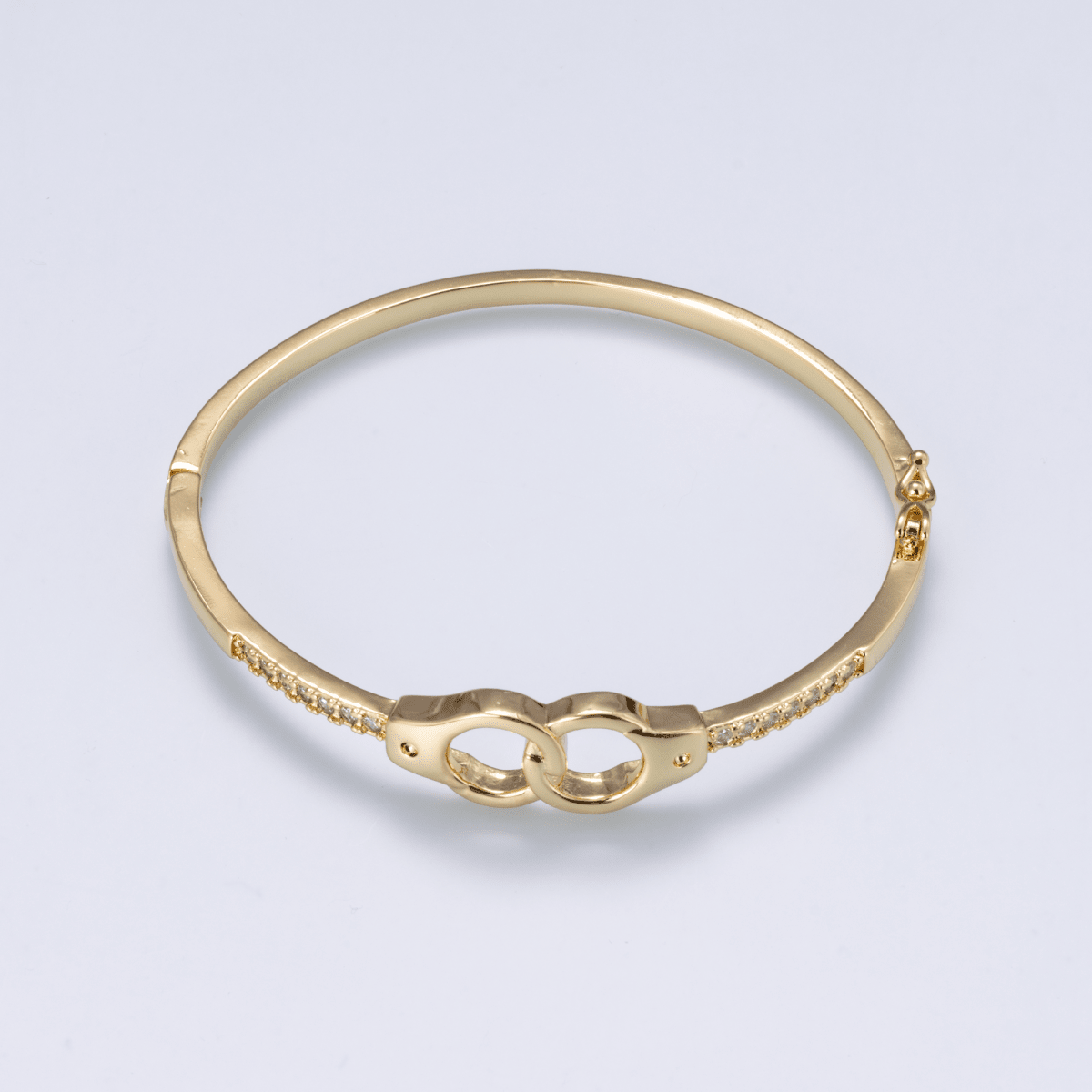 24K Gold Filled 3mm Interlock Handcuff Micro Paved CZ Bangle Bracelet | WA-04742 - DLUXCA