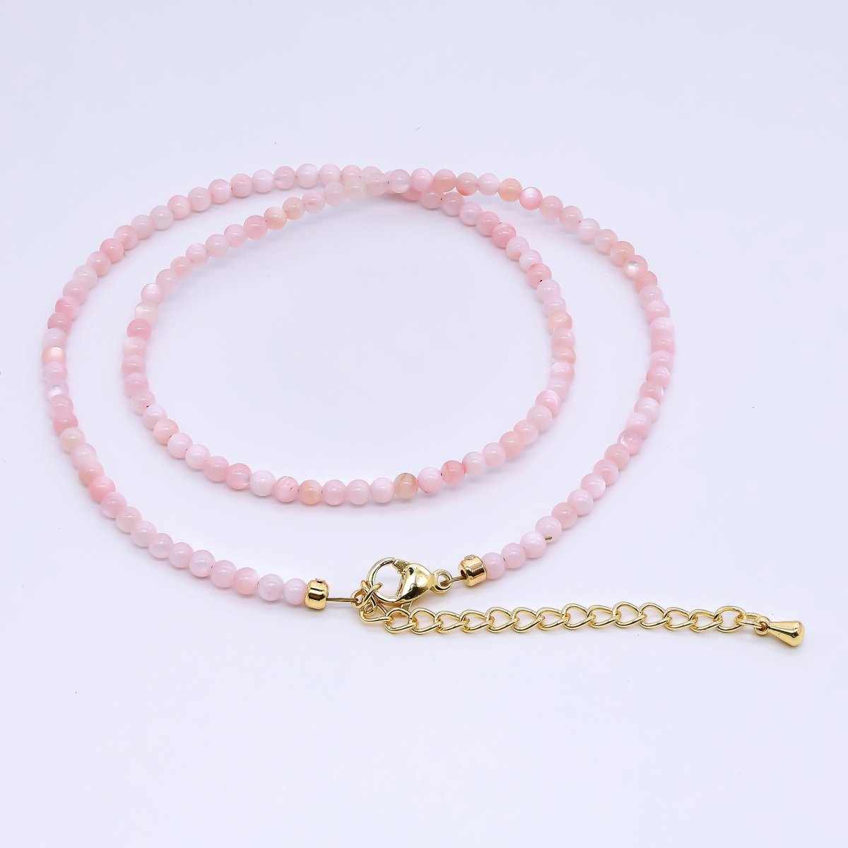 24K Gold Filled 3mm White, Pink, Blue, Multicolor Gloss Round Shell Pearl 15.5 Inch Necklace | WA - 3164 ~ WA - 3167 - DLUXCA