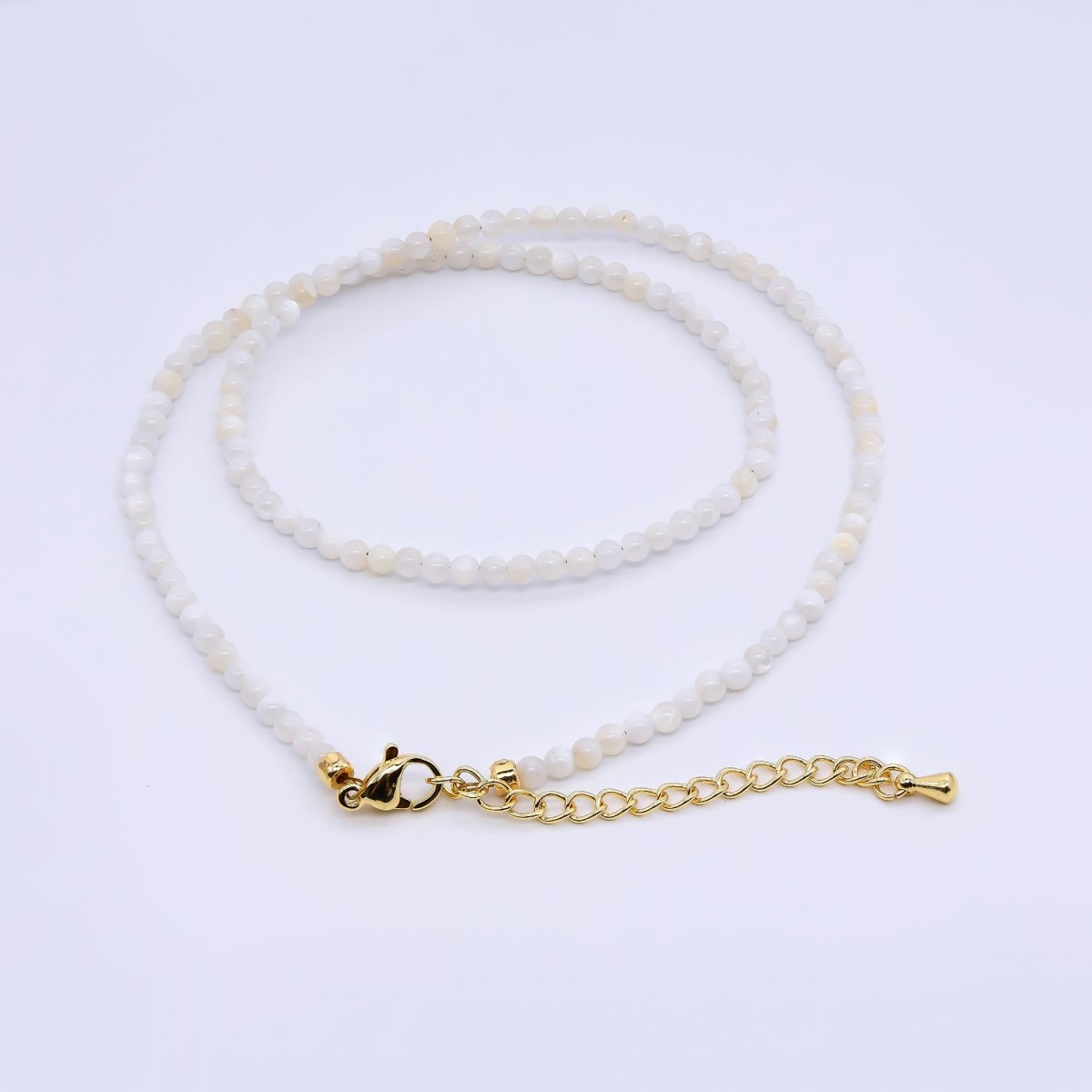 24K Gold Filled 3mm White, Pink, Blue, Multicolor Gloss Round Shell Pearl 15.5 Inch Necklace | WA - 3164 ~ WA - 3167 - DLUXCA