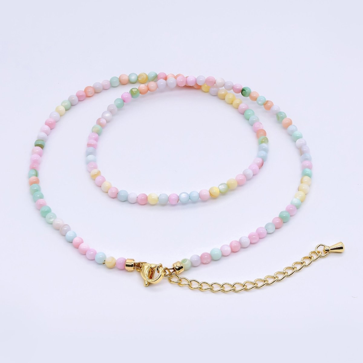 24K Gold Filled 3mm White, Pink, Blue, Multicolor Gloss Round Shell Pearl 15.5 Inch Necklace | WA - 3164 ~ WA - 3167 - DLUXCA